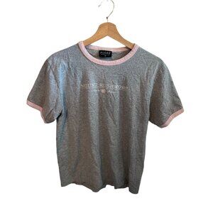 Aloré Vintage Mount Rushmore Tee Women's Size Medium USA Gray & Pink Trim Tshirt